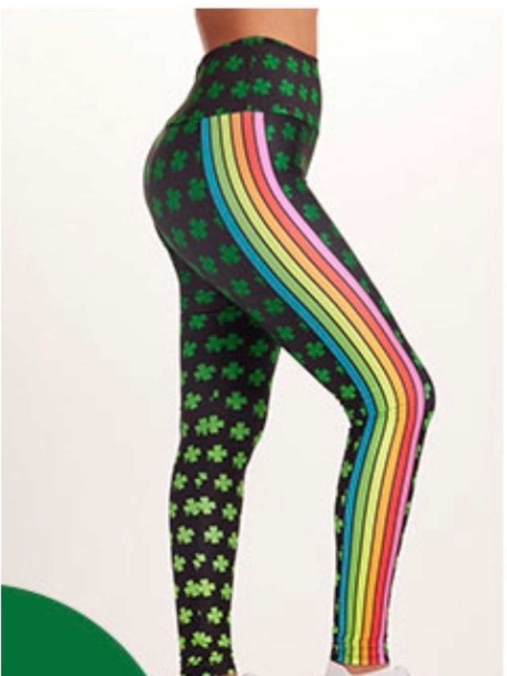 Goldsheep Black Leggings with Green Clover Print